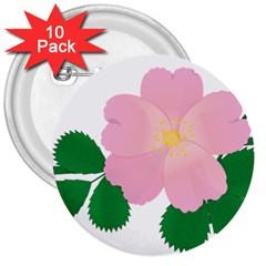 Rose Flower Briar Pink Flowers 3  Buttons (10 Pack)  by Sapixe