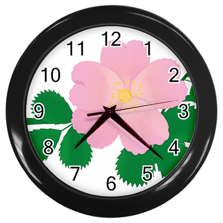 Rose Flower Briar Pink Flowers Wall Clocks (Black)