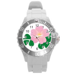 Rose Flower Briar Pink Flowers Round Plastic Sport Watch (l) by Sapixe