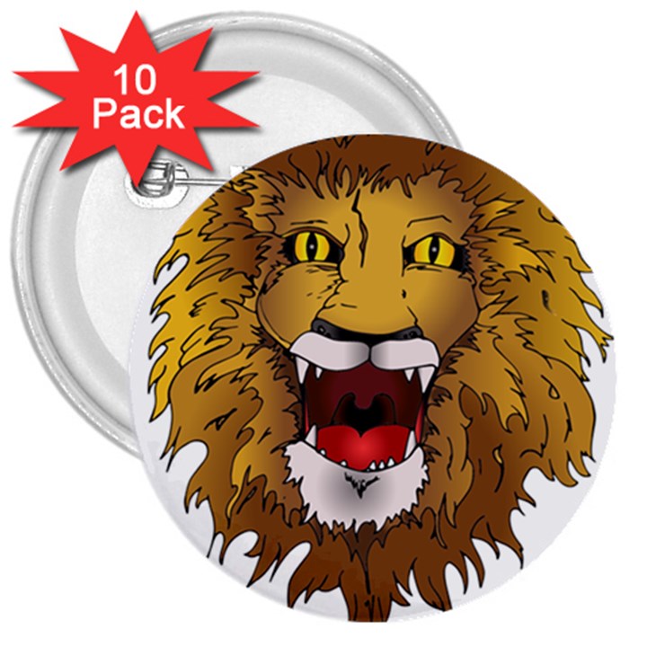 Lion Animal Roar Lion S Mane Comic 3  Buttons (10 pack) 