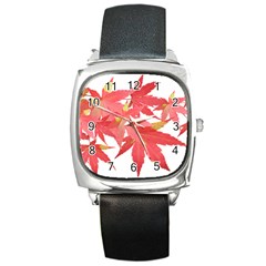 Leaves Maple Branch Autumn Fall Square Metal Watch