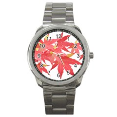 Leaves Maple Branch Autumn Fall Sport Metal Watch by Sapixe