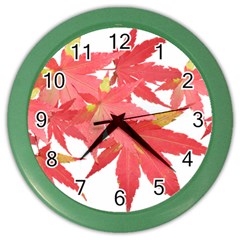 Leaves Maple Branch Autumn Fall Color Wall Clocks by Sapixe