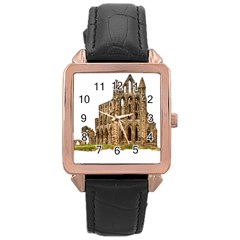 Ruin Monastery Abbey Gothic Whitby Rose Gold Leather Watch  by Sapixe