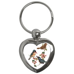 Bird Birds Branch Flowers Vintage Key Chains (heart)  by Sapixe