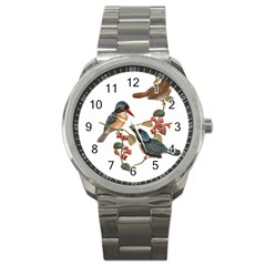 Bird Birds Branch Flowers Vintage Sport Metal Watch by Sapixe