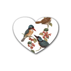 Bird Birds Branch Flowers Vintage Rubber Coaster (heart)  by Sapixe