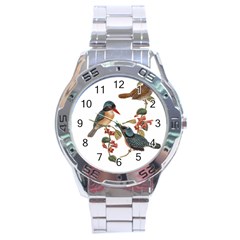 Bird Birds Branch Flowers Vintage Stainless Steel Analogue Watch by Sapixe