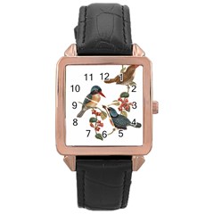 Bird Birds Branch Flowers Vintage Rose Gold Leather Watch  by Sapixe