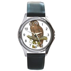 Bird Owl Animal Vintage Isolated Round Metal Watch by Sapixe