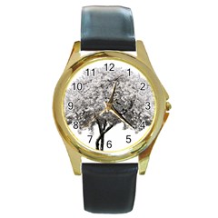 Nature Tree Blossom Bloom Cherry Round Gold Metal Watch by Sapixe