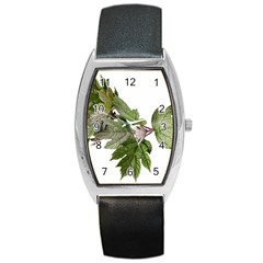 Leaves Plant Branch Nature Foliage Barrel Style Metal Watch