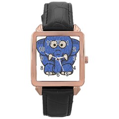 Elephant Animal Cartoon Elephants Rose Gold Leather Watch  by Sapixe