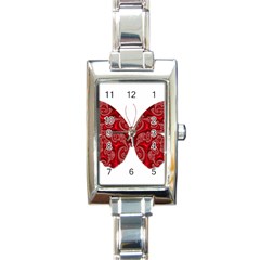 Butterfly Red Fractal Art Nature Rectangle Italian Charm Watch by Sapixe