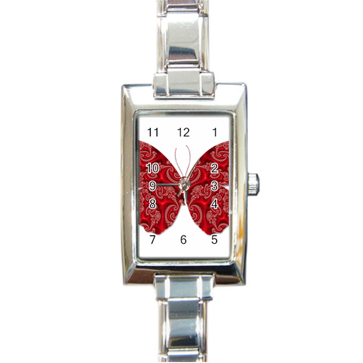 Butterfly Red Fractal Art Nature Rectangle Italian Charm Watch