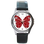 Butterfly Red Fractal Art Nature Round Metal Watch Front