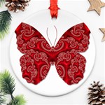 Butterfly Red Fractal Art Nature Ornament (Round) Front