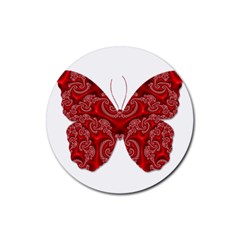 Butterfly Red Fractal Art Nature Rubber Coaster (round)  by Sapixe