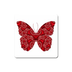 Butterfly Red Fractal Art Nature Square Magnet by Sapixe