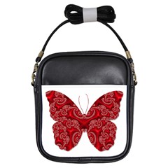 Butterfly Red Fractal Art Nature Girls Sling Bags by Sapixe