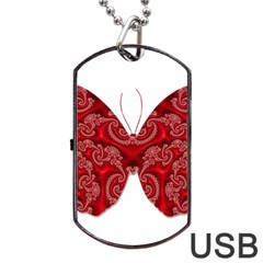 Butterfly Red Fractal Art Nature Dog Tag Usb Flash (one Side) by Sapixe