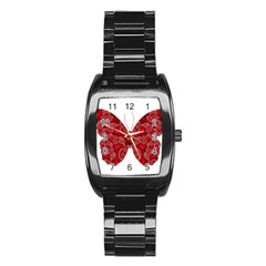 Butterfly Red Fractal Art Nature Stainless Steel Barrel Watch by Sapixe