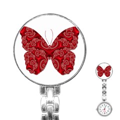 Butterfly Red Fractal Art Nature Stainless Steel Nurses Watch by Sapixe