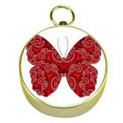 Butterfly Red Fractal Art Nature Gold Compasses by Sapixe