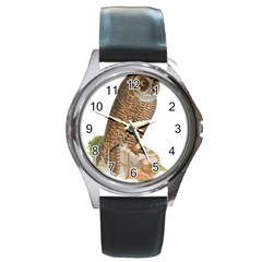 Bird Owl Animal Vintage Isolated Round Metal Watch by Sapixe