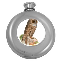 Bird Owl Animal Vintage Isolated Round Hip Flask (5 Oz) by Sapixe