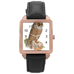 Bird Owl Animal Vintage Isolated Rose Gold Leather Watch  by Sapixe