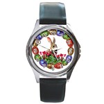 Easter Eggs Rabbit Celebration Round Metal Watch Front