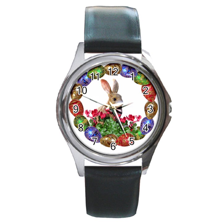 Easter Eggs Rabbit Celebration Round Metal Watch