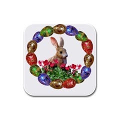 Easter Eggs Rabbit Celebration Rubber Square Coaster (4 pack) 