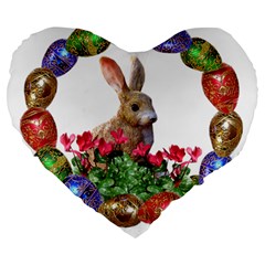 Easter Eggs Rabbit Celebration Large 19  Premium Heart Shape Cushions