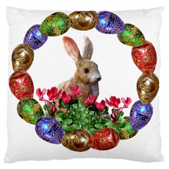 Easter Eggs Rabbit Celebration Large Flano Cushion Case (One Side)