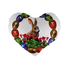 Easter Eggs Rabbit Celebration Standard 16  Premium Flano Heart Shape Cushions