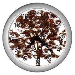 Tree Vector Ornament Color Wall Clocks (silver) 