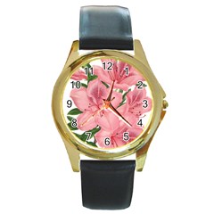 Flower Plant Blossom Bloom Vintage Round Gold Metal Watch by Sapixe