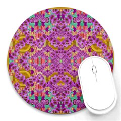 Fantasy Flower Festoon Garland Of Calm Round Mousepads by pepitasart