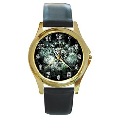 Awesome Tiger In Green And Black Round Gold Metal Watch by FantasyWorld7