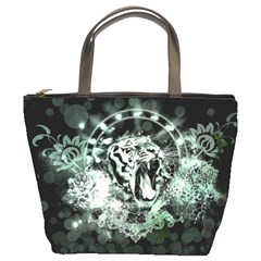 Awesome Tiger In Green And Black Bucket Bags by FantasyWorld7