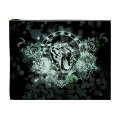 Awesome Tiger In Green And Black Cosmetic Bag (xl) by FantasyWorld7