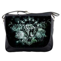 Awesome Tiger In Green And Black Messenger Bags by FantasyWorld7