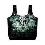 Awesome Tiger In Green And Black Full Print Recycle Bags (M)  Front