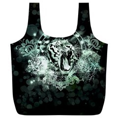 Awesome Tiger In Green And Black Full Print Recycle Bags (l)  by FantasyWorld7