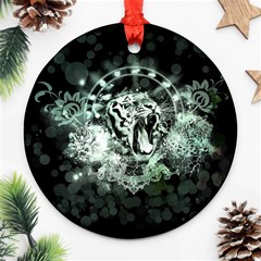 Awesome Tiger In Green And Black Ornament (round) by FantasyWorld7