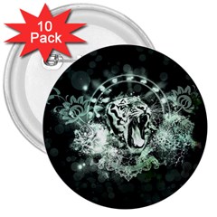 Awesome Tiger In Green And Black 3  Buttons (10 Pack)  by FantasyWorld7