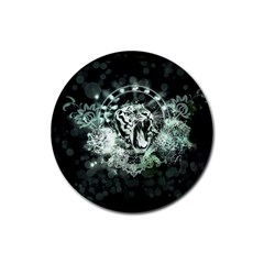 Awesome Tiger In Green And Black Rubber Round Coaster (4 Pack)  by FantasyWorld7