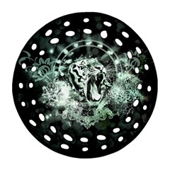 Awesome Tiger In Green And Black Ornament (round Filigree)